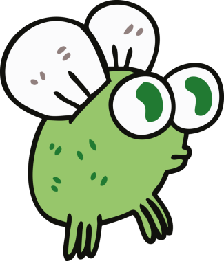 Bir insan tarafından çizilmiş garip bir çizgi film sineği.