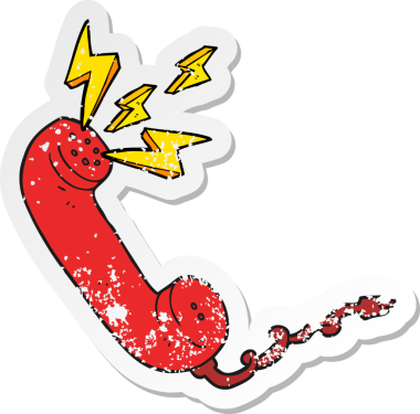 Bir insan tarafından çizilmiş karikatür telefon alıcısının gerilimli yapıştırması.