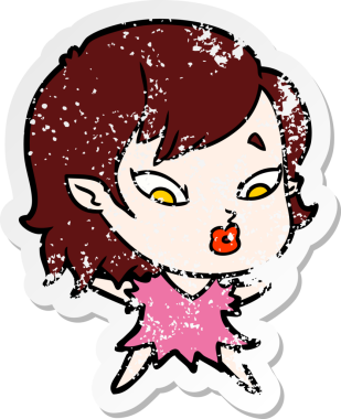 Bir insan tarafından çizilmiş şirin bir vampir kızın sıkıntılı çıkartması.