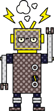 Bir insan tarafından çizilmiş arızalı bir robotun çizgi roman tarzı