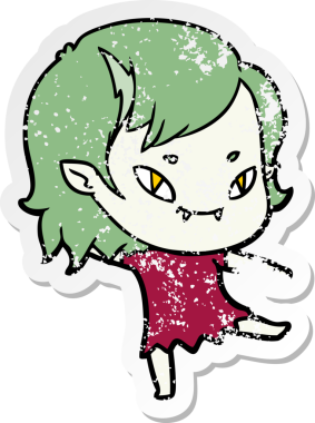 Bir insan tarafından çizilmiş, karikatür dostu vampir bir kızın sıkıntılı çıkartması.