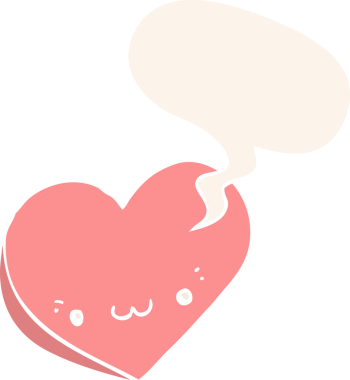 insan tarafından çizilmiş, yüzü konuşma baloncuğu olan bir aşk karikatürü.