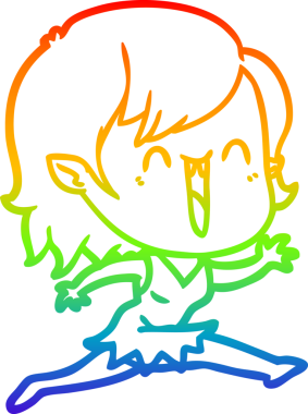 Gökkuşağı gradyanı çizimi. Bir insan tarafından çizilmiş mutlu vampir kız çizgi filmi.