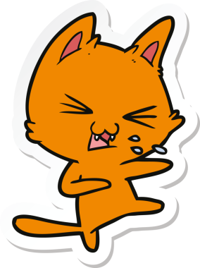 Bir insan tarafından çizilmiş çizgi film kedisinin çıkartması.