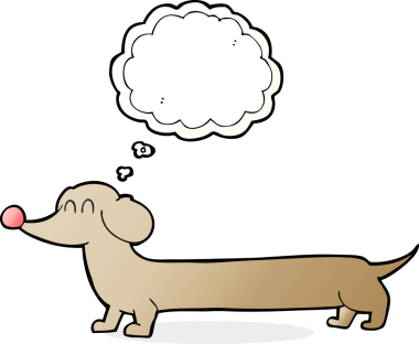 Bir insan tarafından çizilmiş düşünce baloncuklu çizgi film dachshund 'u
