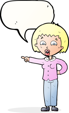 Bir insan tarafından çizilmiş konuşma balonu olan bir kadını gösteren çizgi film.