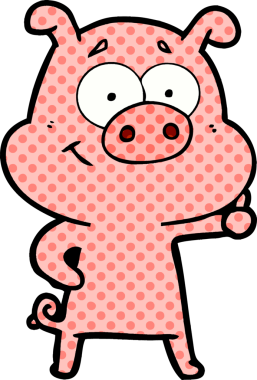 Bir insan tarafından çizilmiş mutlu çizgi film domuzu.