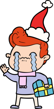 Bir insanın çizdiği Noel Baba şapkasıyla ağlayan bir adamın el çizimi.