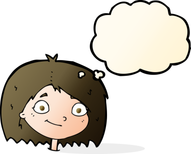 Bir insan tarafından çizilmiş düşünce baloncuklu mutlu kadın yüzü.