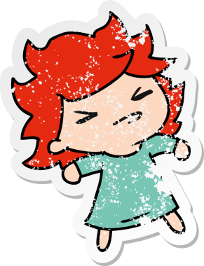 Bir insan tarafından çizilmiş sevimli bir kawai kızının sıkıntılı karikatür çizimi