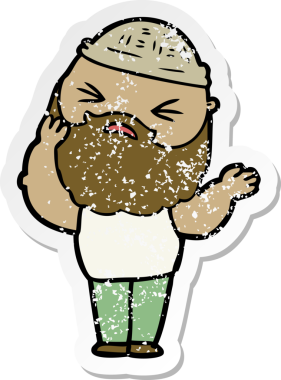 Bir insan tarafından çizilmiş sakallı bir çizgi film karakterinin sıkıntılı çıkartması.