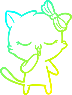 Bir insan tarafından kafasında yay olan çizgi film kedisinin soğuk gradyan çizimi