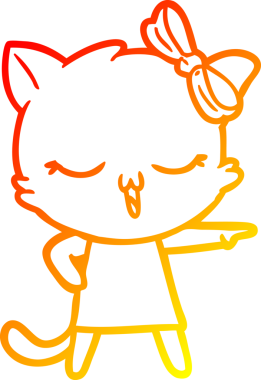 Bir insan tarafından kafasında yay olan çizgi film kedisinin sıcak çizgi çizimi