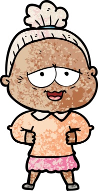 Bir insan tarafından çizilmiş mutlu yaşlı kadın çizgi filmi.