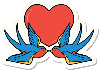 Geleneksel kırlangıç stili dövme çıkartması ve bir insan tarafından çizilmiş kalp.