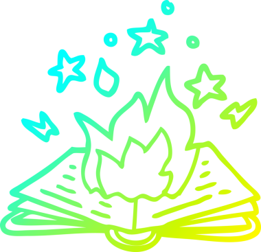 Bir insan tarafından çizilmiş çizgi film büyü kitabının soğuk gradyan çizimi