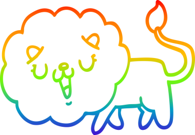 Gökkuşağı gradyan çizgisi bir insan tarafından çizilmiş şirin bir aslan karikatürü.