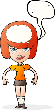 Bir insan tarafından çizilmiş konuşma baloncuğu fikri olan bir karikatür kadın.