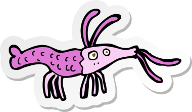 Bir insan tarafından çizilmiş karides etiketi.