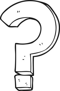 Bir insan tarafından çizilmiş siyah beyaz çizgi film soru işareti