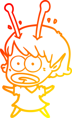 Bir çizgi film karakteri, bir insan tarafından çizilmiş bir uzaylı kız çizimi.