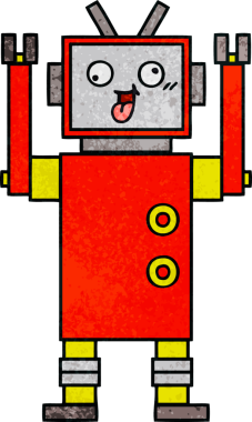 Bir insan tarafından çizilmiş çılgın bir robotun retro grunge dokusu.