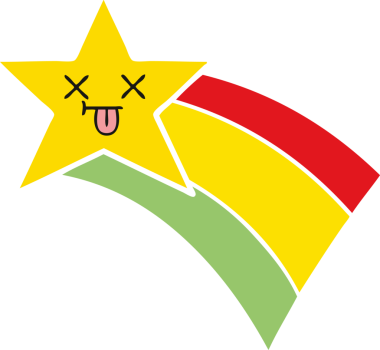 Bir insan tarafından çizilmiş gökkuşağı yıldızının düz renkli retro karikatürü