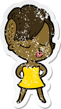 Çizgi film çıkartması. Bir insan tarafından çizilmiş güzel hippi kız.