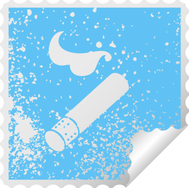 Bir insan tarafından çizilmiş sigara izmaritinin, derisi soyulmuş kare etiketi.