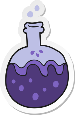 Bir insan tarafından çizilmiş sihirli bir iksirin yapıştırması.