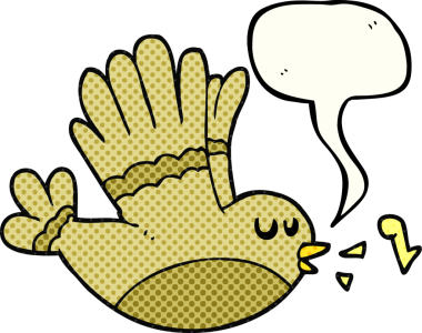 Bir insan tarafından çizilmiş serbest çizilmiş çizgi roman konuşma balonu şarkı söyleyen kuş.