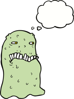 Düşünce baloncuğu bir insan tarafından çizilmiş iğrenç bir hayalet.