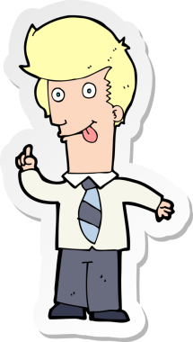 Bir insan tarafından çizilmiş çılgın bir fikri olan bir ofisteki adamın çıkartması.