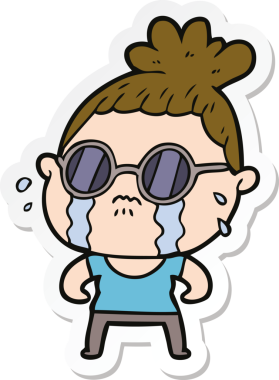 Bir insan tarafından çizilmiş güneş gözlüğü takan, ağlayan bir kadının çıkartması.