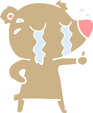 Bir insan tarafından çizilmiş düz renkli karikatür ağlayan ayı