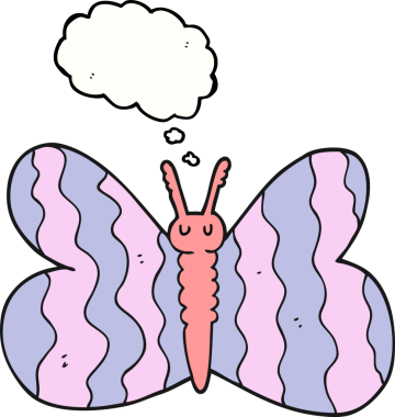 Bir insan tarafından çizilmiş serbest çizim balon karikatür kelebeği