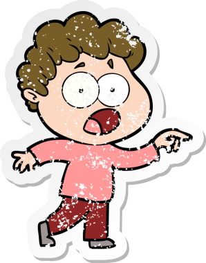 Bir insan tarafından çizilen şaşkınlık içinde soluk soluğa kalmış bir çizgi film karakterinin sıkıntılı çıkartması.