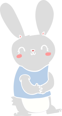 Bir insan tarafından çizilmiş düz renk çizgi film tavşanı.