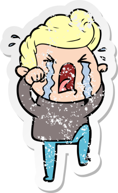 Bir insan tarafından çizilmiş ağlayan bir karikatür çıkartması.