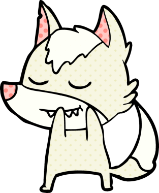 Bir insan tarafından çizilmiş gülen bir kurt.