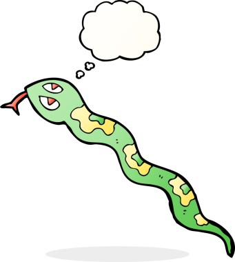 Bir insan tarafından çizilmiş düşünce balonlu tıslayan yılan.