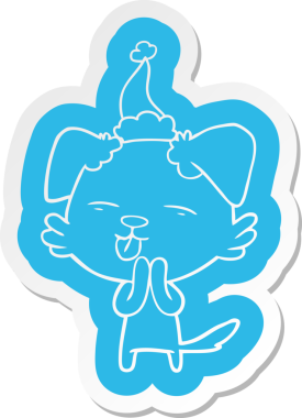 Bir insan tarafından çizilmiş Noel Baba şapkası takan köpek çıkartması.