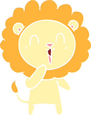 Gülen aslan düz renkli çizgi film bir insan tarafından çizildi.