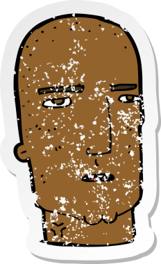 Bir insan tarafından çizilmiş kel, sert bir adamın gerici, sıkıntılı çıkartması.