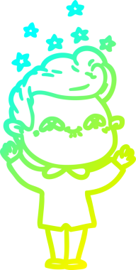 Bir insan tarafından çizilmiş, heyecanlı bir çizgi film çizimi.