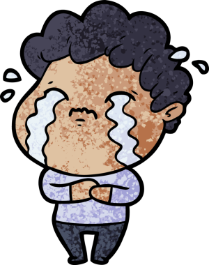 Bir insan tarafından çizilmiş ağlayan çizgi film adamı.