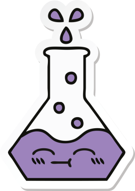 Bir insan tarafından çizilmiş sevimli bir karikatür bilim şişesinin etiketi.