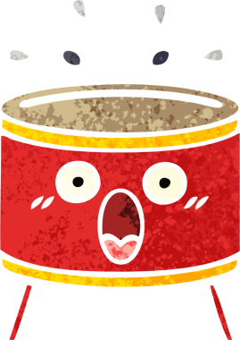 Bir insan tarafından çizilmiş davulun retro çizim tarzı karikatürü