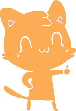 Bir insan tarafından çizilmiş düz renkli çizgi film mutlu kedi.