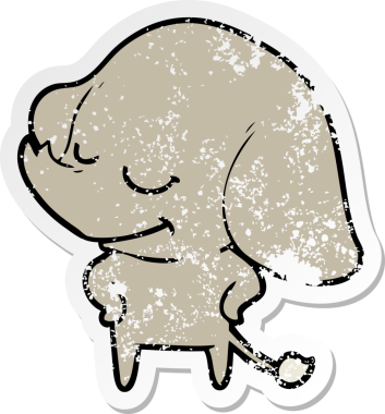 Bir insan tarafından çizilmiş gülümseyen bir filin sıkıntılı çıkartması.